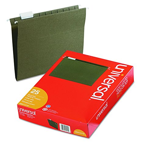 Universal 14115 Hanging File Folders, 1/5 Tab, 11 Point Stock, Letter, Standard Green (Box of 25)