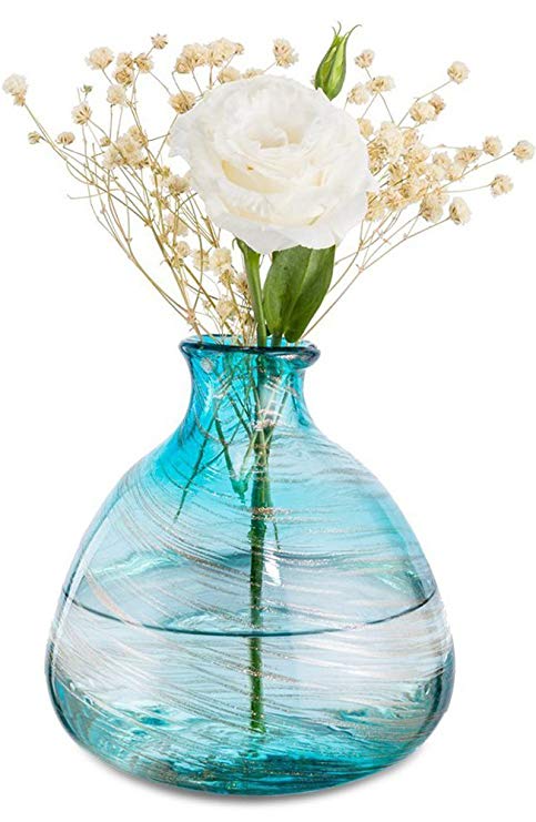 Mkono Blue Bud Vase Glass Wedding Flower Vase Hand Blown Art for Home Decor