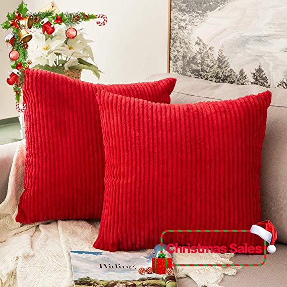 MIULEE Pack of 2, Corduroy Soft Soild Christmas Decorative Square Throw Pillow Covers Set Cushion Cases PillowCases for Sofa Bedroom Car 18 x 18 Inch 45 x 45 Cm