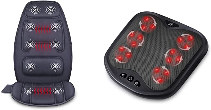 Snailax Massage Seat Cushion with Heat - Extra Memory Foam Support Pad in Neck and Lumbar,10 Vibration Massage Motors, 3 Heating Pad, 2-in-1 Shiatsu Foot and Back Massager with Heat