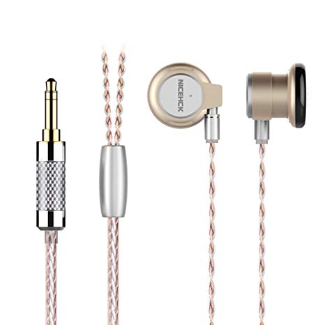 NICEHCK EBX 14.8mm 1 Dyamic Driver Metal Shell Earbuds MMCX Detachable Cable 3.5mm Connector 8 Core Silver and Sliver Plated High-purity Copper Cable 1DD HIFI DJ Earphone (Gold)