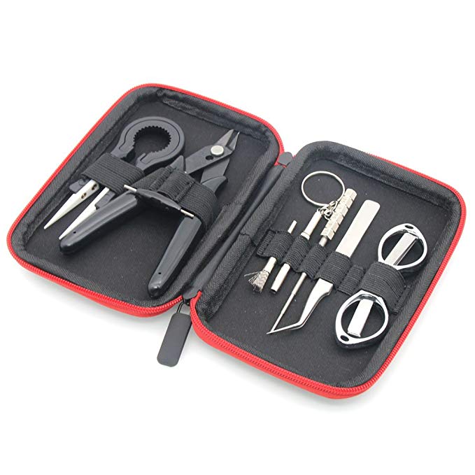 DIY hand tool set 8 in 1 kit Keychain Screwdriver Diagonal pliers Tweezers Folding scissors Small stainless steel brush Coil jig with carrying case for home DIY Repairs