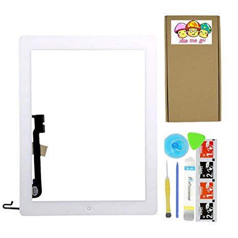 XIAO MO GU White Touch Screen Outer Glass Digitizer Panel for iPad 4 (4th Generation) with Home Button Flex Cable Assembly   Midframe Bezel   Adhesive Tape   Tool Kit