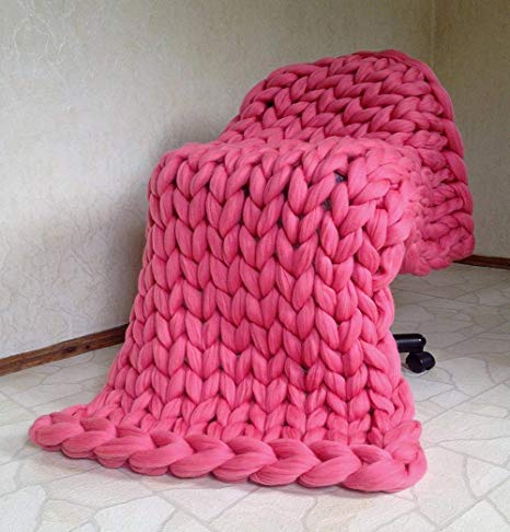 EASTSURE Chunky Knit Blanket Bulky Sofa Throw Hand-Made Pet Bed Chair Mat Rug,Rose,40"x40"