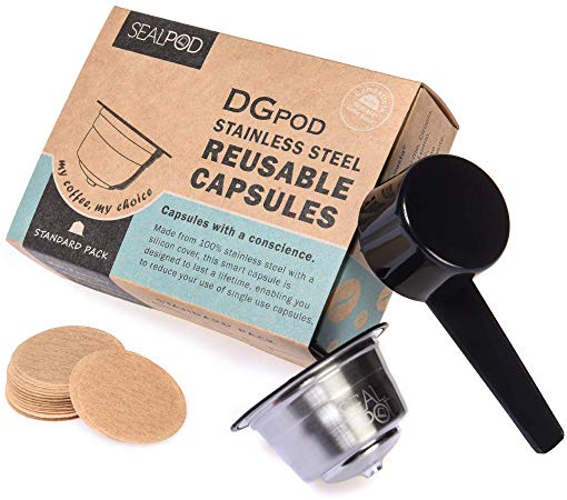 SEALPOD Dolce Gusto Reusable Capsule, Refillable Coffee Pod Compatible with Nescafe Dolce Gusto Machine, Durable Stainless Steel - DGPod Standard Pack [1 POD, 100 Paper Filters]