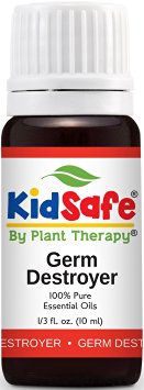 KidSafe Germ Destroyer Synergy Essential Oil Blend. 10 ml (1/3 oz). 100% Pure, Undiluted, Therapeutic Grade. (Blend of: Spruce, Marjoram, Lavender, Rosalina and Lemon.)