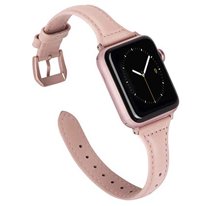 Wearlizer for Apple Watch Strap 38mm 40mm, Slim Leather iWatch Strap iWatch Series 4 Straps Series 3 Replacement Band Women and Men - 38mm 40mm Rose Pink