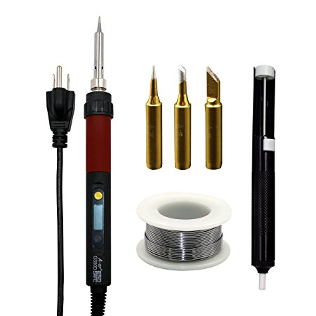 90W Digital Display Soldering Iron Kit A-BF GS90D 110V Adjustable Temperature Soldering Gun with 3pcs Different Tips, Desoldering Pump, 50g Solder Wire for Variously Repaired Usage
