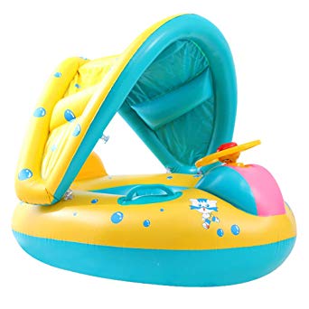 Anxingo Baby Swimming Float Ring for Baby with Inflatable Canopy Sunshade Swimming Pool Boat Upgraded Floating Ring Water Toy