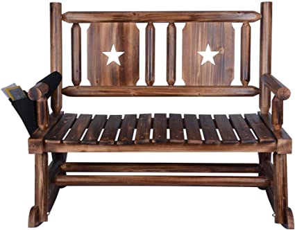 Outdoor Rocking Chair (Double) - Porch Rustic Rocker with Armrest Storage Bag - Brown