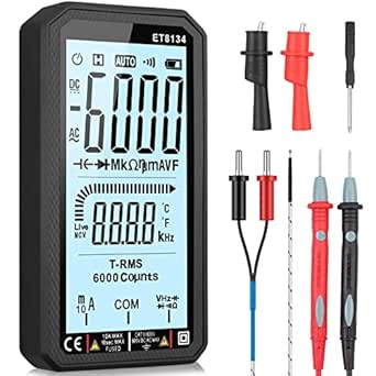 Neoteck 4.7 Pollice Smart Multimetro Digitale DMM 6000 Count TRMS 4.7" LCD Multimetro Intelligente Multitester Misuratore per Temperatura NCV Tensione Corrente AC DC Capacità con Retroilluminazione