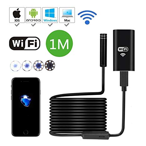 USB Wireless Endoscope,Depstech WiFi Borescope Inspection Camera 2.0 720P HD Snake Camera for Android and IOS Smartphone,iPhone,Tablet Mac PC- (Black,1M)
