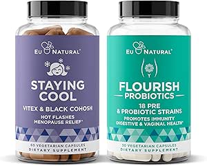 Eu Natural Menopause Bundle – Staying Cool and Flourish for Hot Flashes, Menopause Relief, Womens Probiotic   Prebiotics