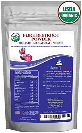 1 lb. Premium Organic Beetroot Powder. 100% USDA Certified. More Fiber and Less Sugar than Beet Juice. All Natural Energy Boost, Supports Healthy Liver and Heart. Made in USA. Beetroot.
