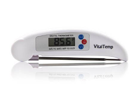 VitalTemp Digital Cooking Thermometer Instant Read Collapsible Probe, Hygienic Plastic Design, 2.75" L