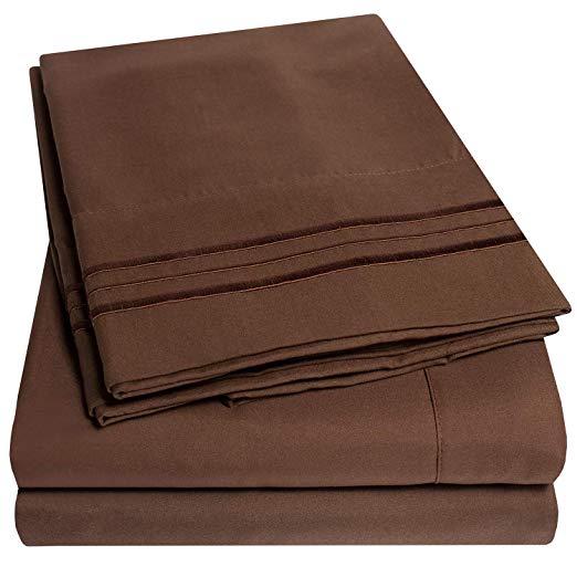 1500 Supreme Collection Extra Soft Twin Sheets Set, Brown - Luxury Bed Sheets Set with Deep Pocket Wrinkle Free Hypoallergenic Bedding, Over 40 Colors, Twin Size, Brown