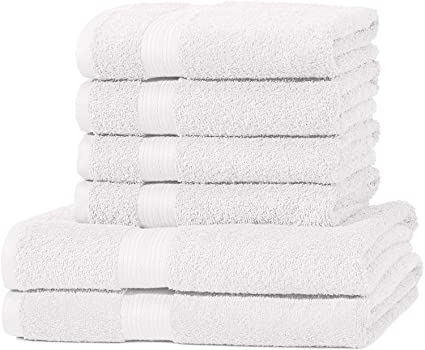 AmazonBasics Fade Resistant Towel Set, 2 Bath and 4 Hand - Forever White, 500gsm