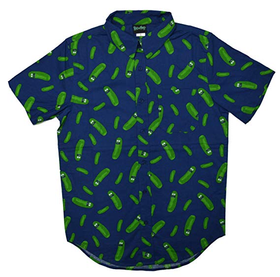 Rick and Morty Pickle Rick Woven Button Up Mens Shirt