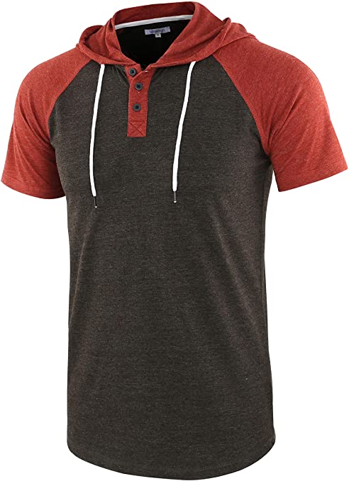 Vetemin Men's Casual Short Raglan Sleeve Henley Jersey Hoodie Baseball T Shirt