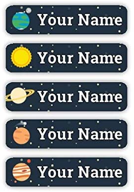 60 Personalized Iron-on Custom Name Tag Labels for Clothing (Planets Theme) - Permanent - No-Sew - Laundry Safe