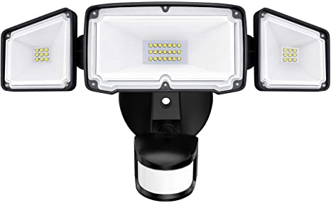 Amico 3 Head LED Security Lights Motion Sensor Outdoor Adjustable 40W, 4000LM, 5000K, IP65 Waterproof, ETL Certified, Exterior Flood Light for Garage, Yard(Black)