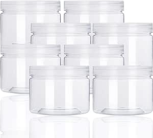 12oz Clear Plastic Storage Jars Containers,8 Pack Refillable Wide-Mouth Plastic Slime Storage Containers for Beauty Products,Kitchen & Household Storage - BPA Free (12 OZ)