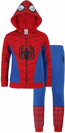 Marvel Spider-Man, Miles Morales, & Venom Boys Zip Up Hooded Sweatshirt and Pants Set for Toddlers and Big Kids – Black/Red