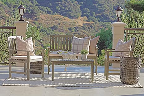 Coaster Home Furnishings 6812605 Thoreau 4-Piece Wire Brushed Outdoor Conversation Set with Cushion Seat, Grey