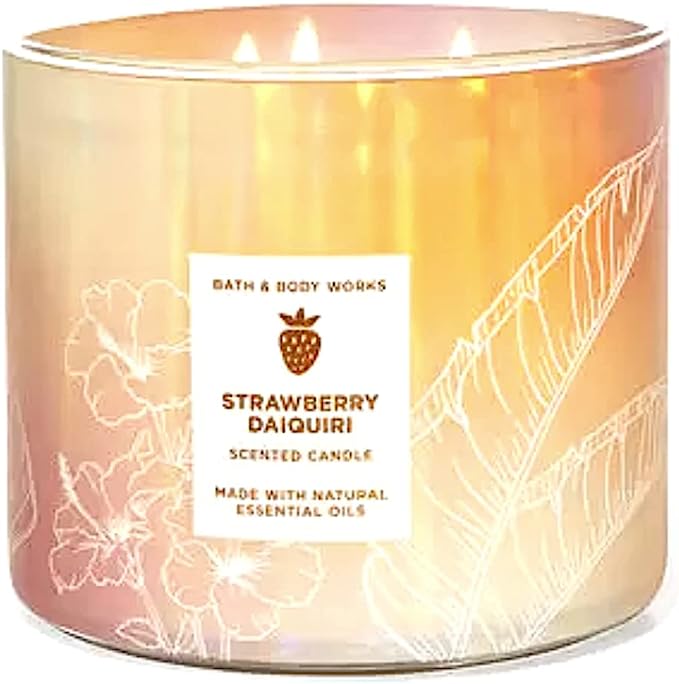 Bath & Body Works, White Barn 3-Wick Candle w/Essential Oils - 14.5 oz - 2022 Spring Scents! (Strawberry Daiquiri)