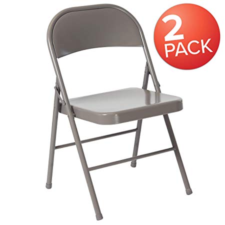 Flash Furniture 2 Pk. HERCULES Series Double Braced Gray Metal Folding Chair