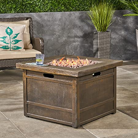 MISC Outdoor Fire Pit by 32" Gas-Burning Lightweight Concrete Brown Composite Powder Iron Wood Finish