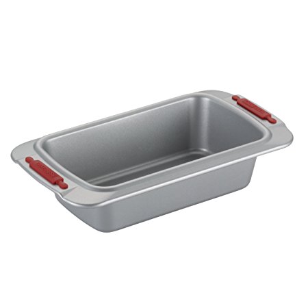 Cake Boss Deluxe Nonstick Bakeware 9-Inch by 5-Inch Loaf Pan, Gray with Red Silicone Grips