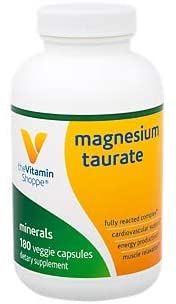The Vitamin Shoppe Magnesium Taurate 125MG, Supports Energy Production, Muscle Relaxation and Cardiovascular Health, Fully Reacted Mineral Complex (180 Veggie Capsules)