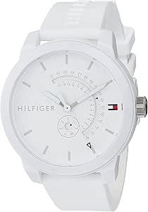 Tommy Hilfiger Herren-Analog-Quarzuhr - Weißes Zifferblatt, Weißes Silikonarmband, Tag- & Datumsfunktionen, 44-mm-Gehäuse, 3ATM Wasserbeständigkeit - 1791481