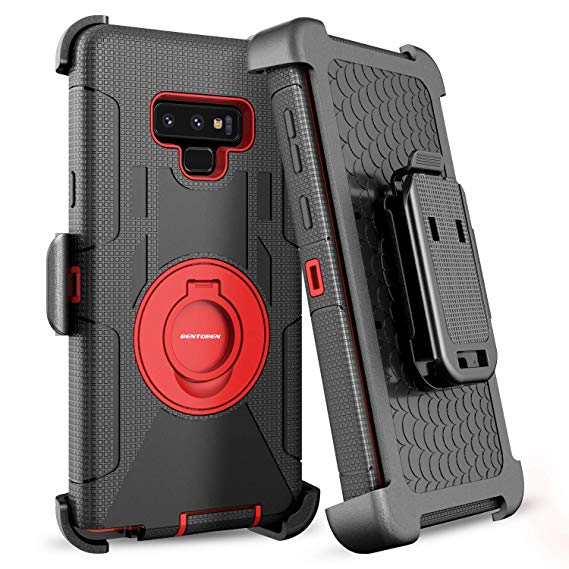 BENTOBEN Case for Galaxy Note 9, Shockproof Heavy Duty Rugged Hybrid Hard PC Soft Silicone Bumper Full Body Protective Phone Case Cover with Kickstand Belt Clip Holster for Samsung Galaxy Note 9, Red