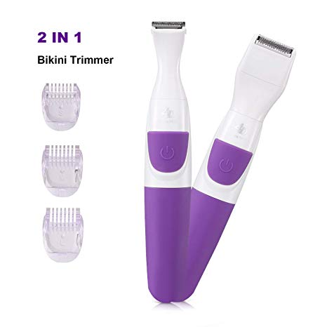 Bikini Trimmer Electric Hair Shaver for Women 2 in 1 Cordless Facial Hair Removal Ladies Personal Groomers for Face Armpit Bikini Line, Wet & Dry