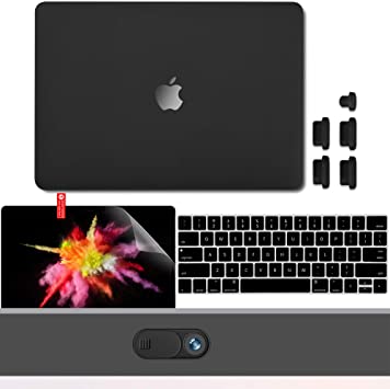 GMYLE MacBook Pro 13 Case 2020 2019 2018 2017 2016 Release A2251 A2289 A2159 A1989 A1706 A1708, Hard Shell, Keyboard Cover, Screen Protector, Webcam Cover Slide, Anti Dust Plugs Set – Black