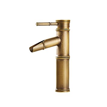 Vejaoo Modern Waterfall Brass Single Handle Vessel Sink Kitchen Bathroom Faucet,Bamboo Form Design