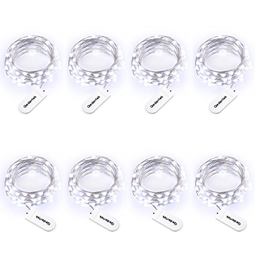 Qedertek 8 PCS 30 LED Starry String Lights, 9.8ft Battery Powered Fairy String Lights, Decorative Silver Wire Lights for Home, Garden, Bedroom, Party, Holidays and More(Cool White)