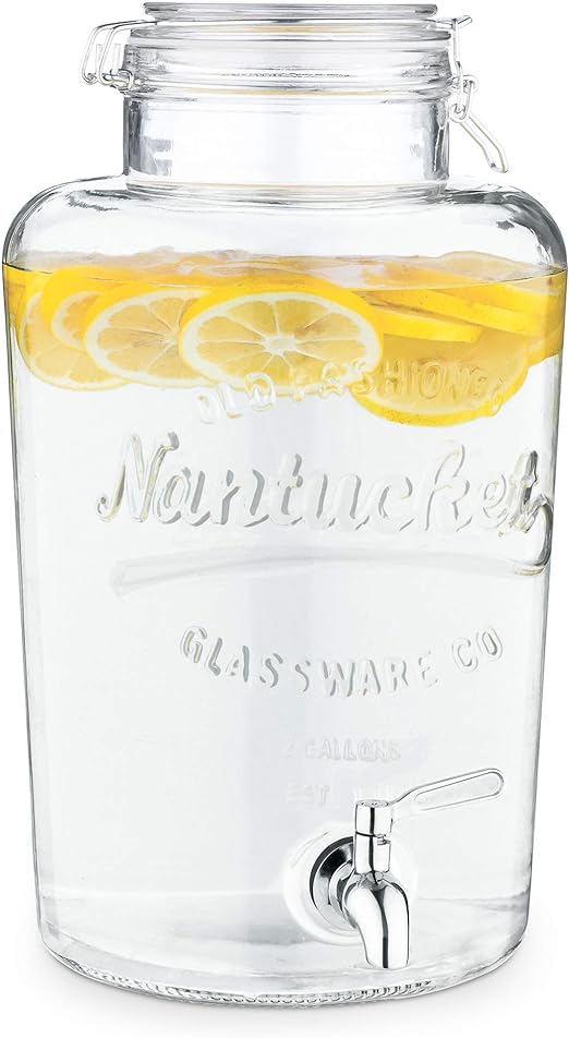 Navaris Getränkespender 8 Liter aus Glas - Zapfhahn aus Edelstahl und Bügelverschluss - Wasserspender Glasbehälter für kalte Getränke
