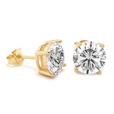 GuqiGuli 14k Yellow Gold Plated Screwback 6mm Round CZ Created Diamond Stud Earrings in Sterling Silver for Women and Men
