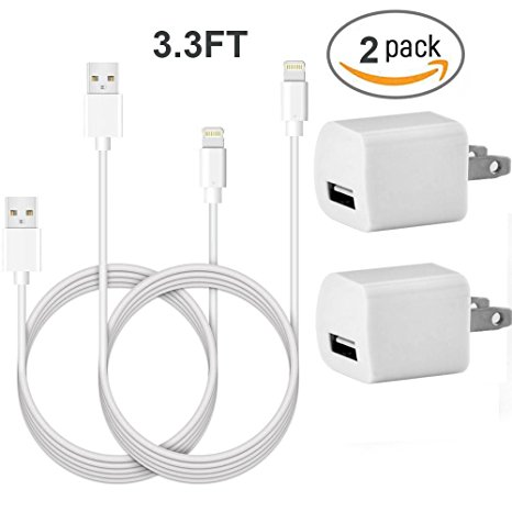 Poweron 2X Wall Charger  2X 3ft 8 Pin Certified Charger Cable Sync Data For iPhone X, 8, 8 Plus, 7, 7 Plus, 6, 6S, 6 Plus 5 5S 5C iPod Touch 5th Nano 7th-Fit All Cover (WHITE)