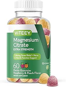 Magnesium Citrate Gummies for Adults & Teens - Extra Strength 170mg, Supports Calm Mood, Optimal Relaxation, Muscle Function - Vegan, Gelatin Free - Tasty Chewable Raspberry & Peach Flavored Gummy