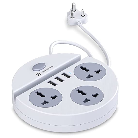 Portronics Power Plate 5 Surge Protector 1500W High Power Converter with USB Charger & Mobile Holder 3AC Socket   3USB Ports I 1.5 m Cord Length (White)