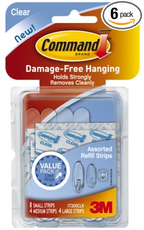 Command Assorted Refill Strips, Clear, 8-Small, 4-Medium, 4-Large, 6-Pack