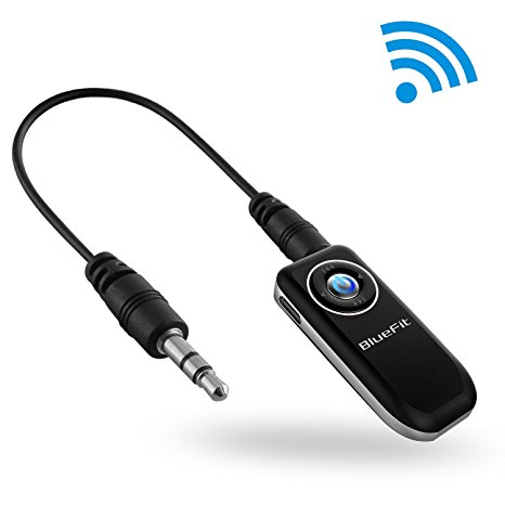 Bluetooth Receiver BlueFit R1 Wireless Bluetooth 4.1 Aux Adapter with Clip and Microphone and 3.5mm Cable Output for Car, Stereo Audio System, Cell Phone, Headphones