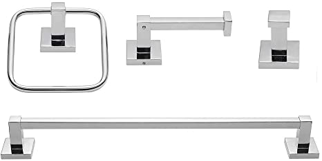 Globe Electric Finn 4-Piece Bathroom Hardware Accessory Kit, Polished Chrome, Bar, Towel Ring, Robe Hook, Toilet Paper Holder 51368