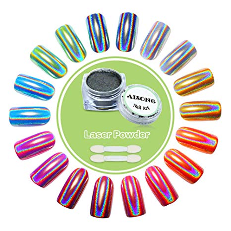 2g Holographic Chrome Nail Powder, AISONG Rainbow Pigment Manicure Chrome Laser Nail Art Powder Glitter Dust