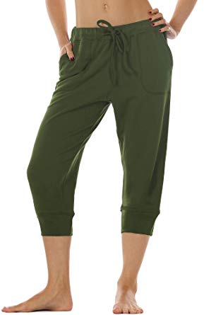 icyzone Women's French Terry Jogger Lounge Sweatpants - Active Capri Pants for Women