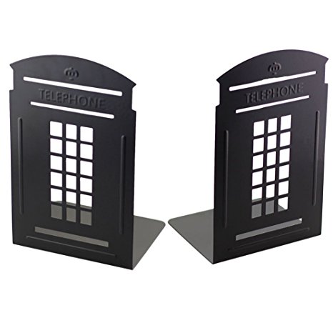 Metal Bookend, Kenube One Pair Vintage Fashion British Style London Telephone Booth Kiosk Thickening Iron Library School Office Home Study Metal Bookends Fome Gift (Black)